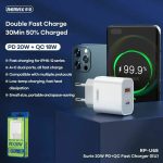 REMAX RP-U68 | Charger Without Cable with USB-A Port and USB-C Port 20W White - Image 2