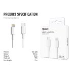 INKAX CK-128 | 2m 20W Type C to Lightning Charging Cable - White - Image 2