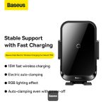 Baseus Halo 15W Car Wireless Charger Mount - Phone Holder with Dynamic Lighting, Fast Charging, and Automatic Phone Induction - Black - Image 2