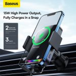 Baseus Halo 15W Car Wireless Charger Mount - Phone Holder with Dynamic Lighting, Fast Charging, and Automatic Phone Induction - Black - Image 7