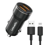 Leewello LW-143 Car Charger 2.4A 2xUSB + Lightning Cable - Black