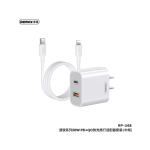REMAX RP-U68 | UK Charger With Lightning Cable with USB-A Port and USB-C Port 20W White