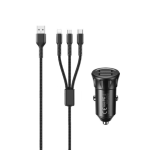 Remax RCC236 2.4A Car Charger + 3-in-1 USB/Type-C + Lightning + Micro USB Cable - Black
